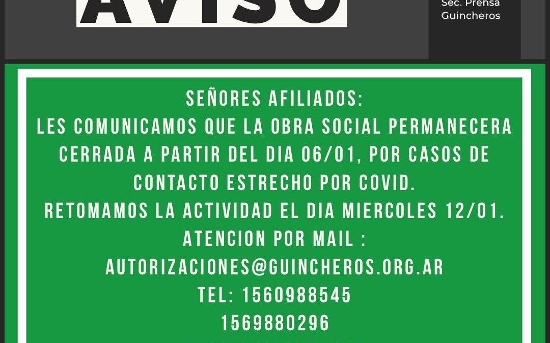Comunicado Obra Social cerrada